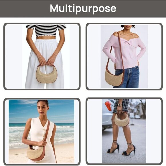 Straw Crossbody Bag Woven Hobo Purse Shoulder Bag Adjustable Strap Beach - Picture 2 of 6